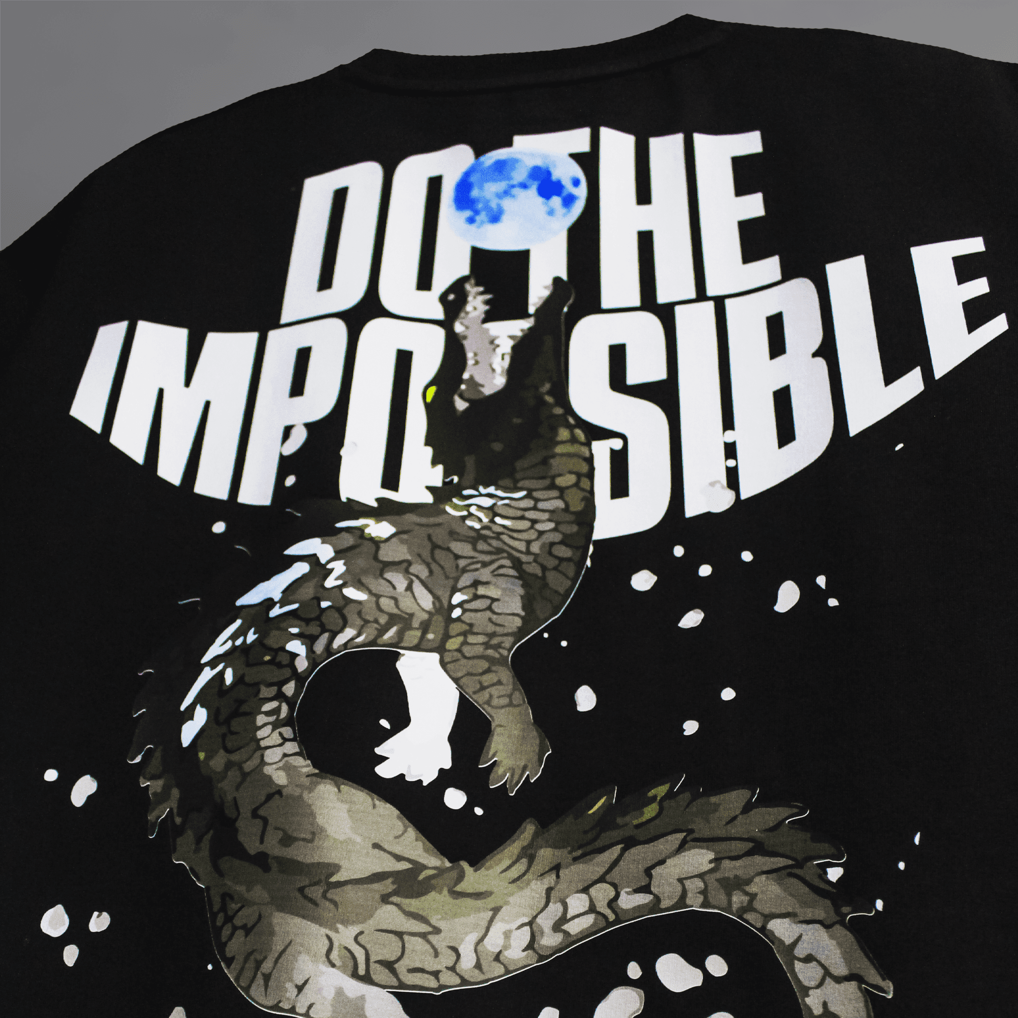 Do The Impossible " Crocodile " Black Blumun oversized (loose fit) drop shoulder t-shirt.