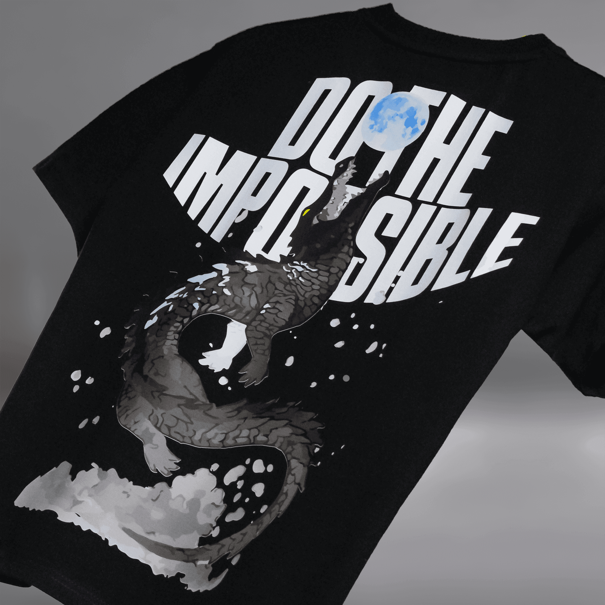Do The Impossible " Crocodile " Black Blumun oversized (loose fit) drop shoulder t-shirt.
