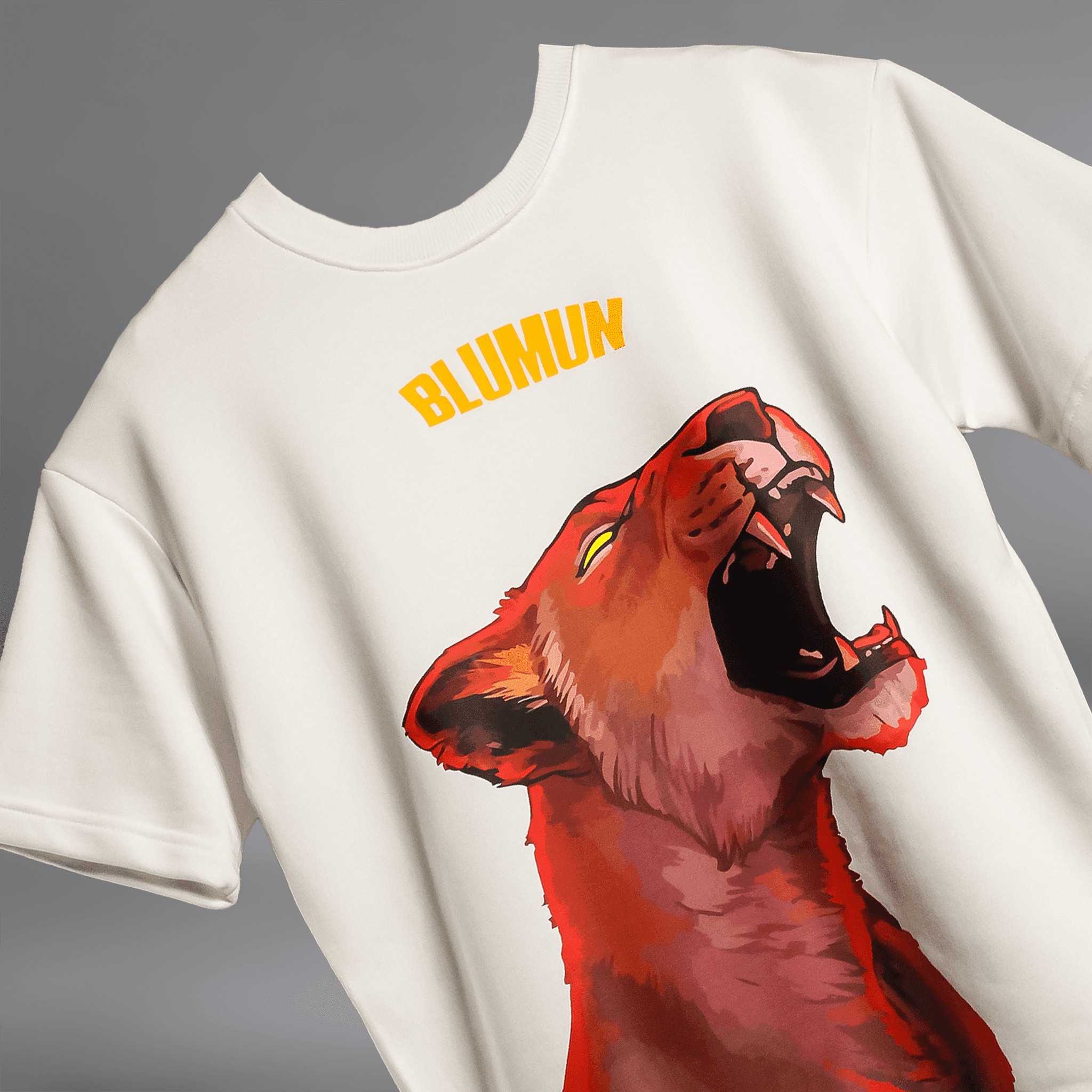 Fear Nothing " Lion " off-white Blumun oversized (loose fit) drop shoulder t-shirt.