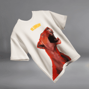 Fear Nothing " Lion " off-white Blumun oversized (loose fit) drop shoulder t-shirt.