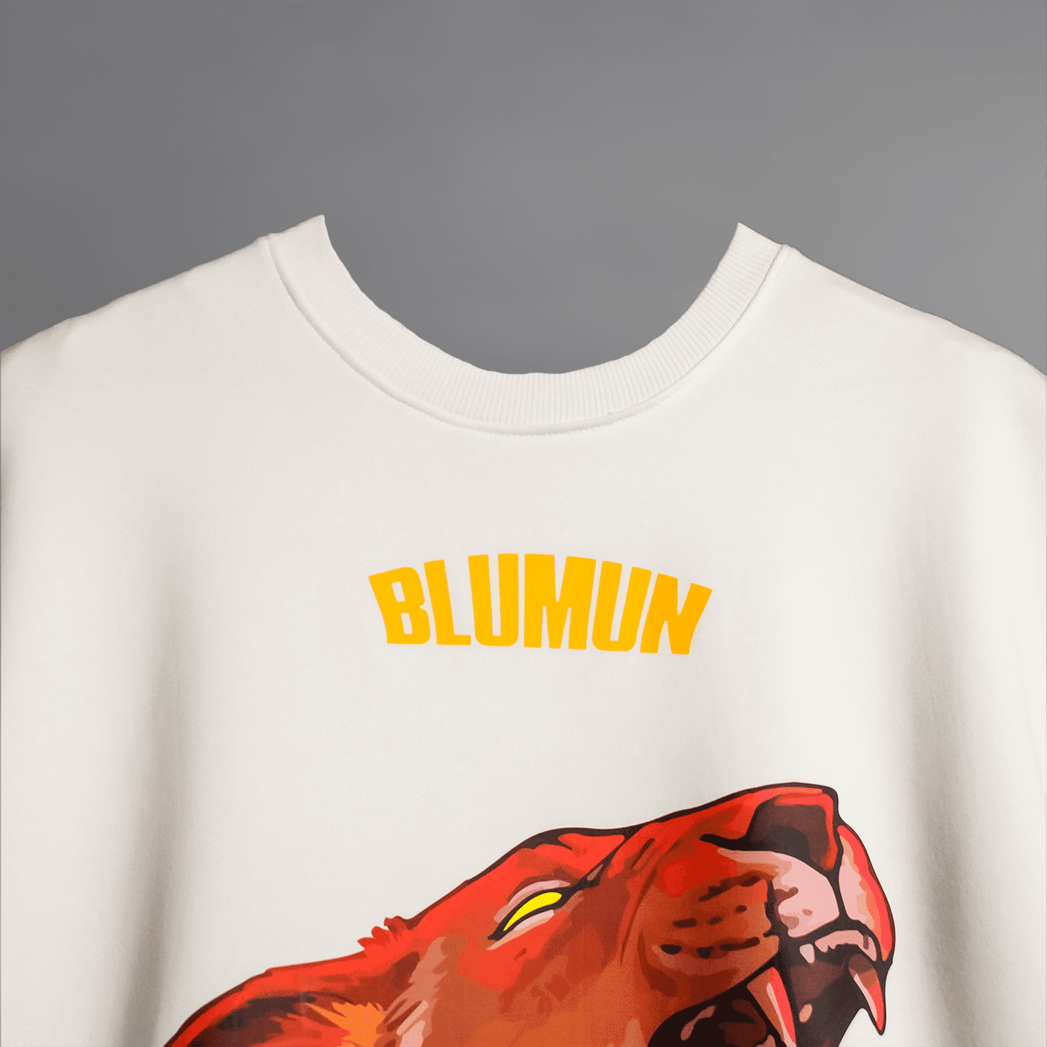 Fear Nothing " Lion " off-white Blumun oversized (loose fit) drop shoulder t-shirt.