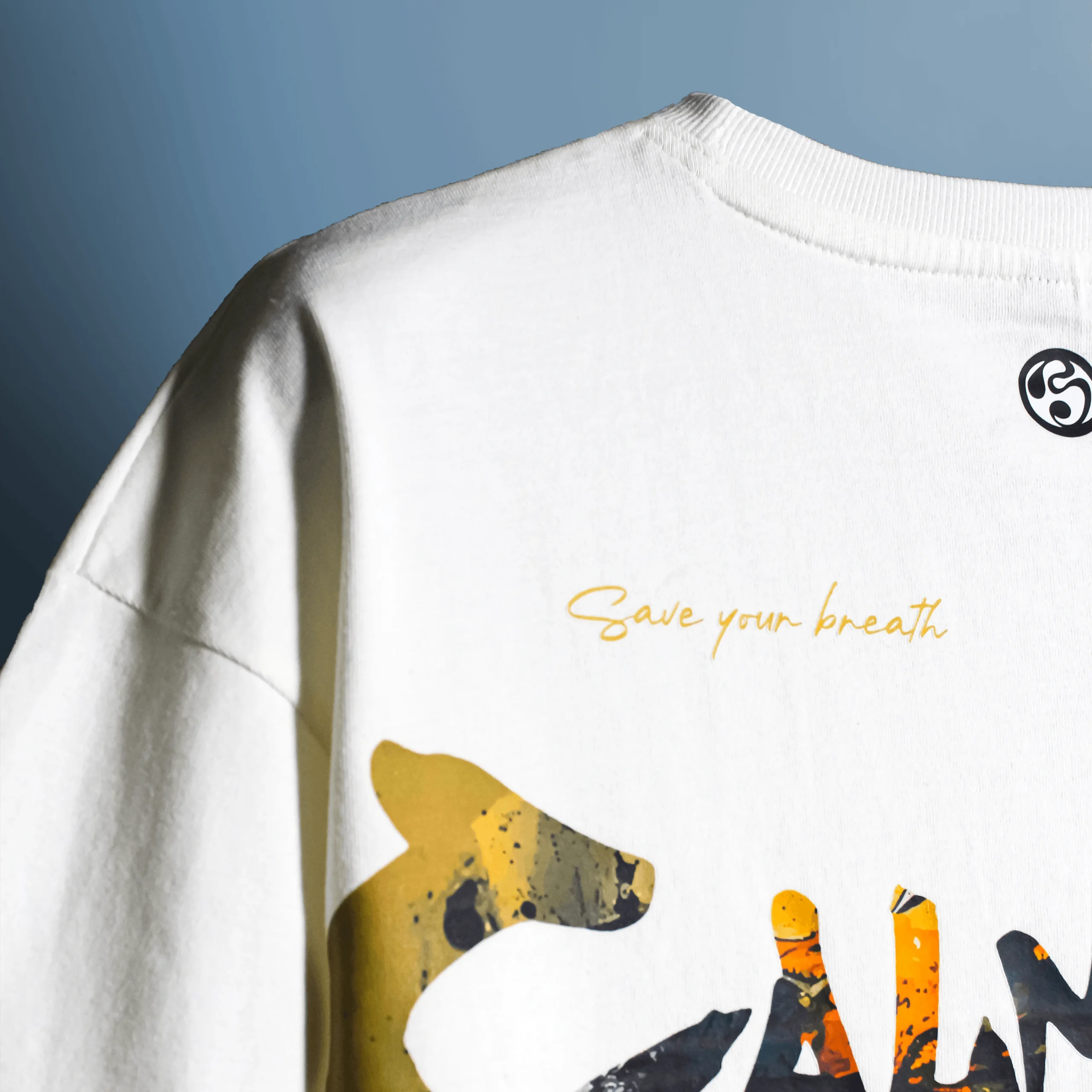 Calm Down Nobody Cares T‑Shirt neckline shoulder detail