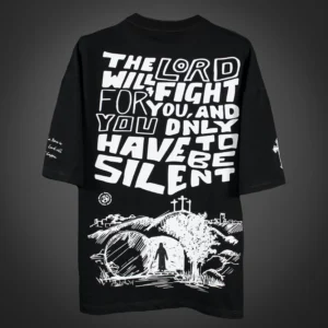 Back view of the GOD'S PLAN oversized t-shirt featuring bold white biblical verse text in stylised hand-drawn font. Premium streetwear t-shirt | oversized t-shirt by BLUMUN