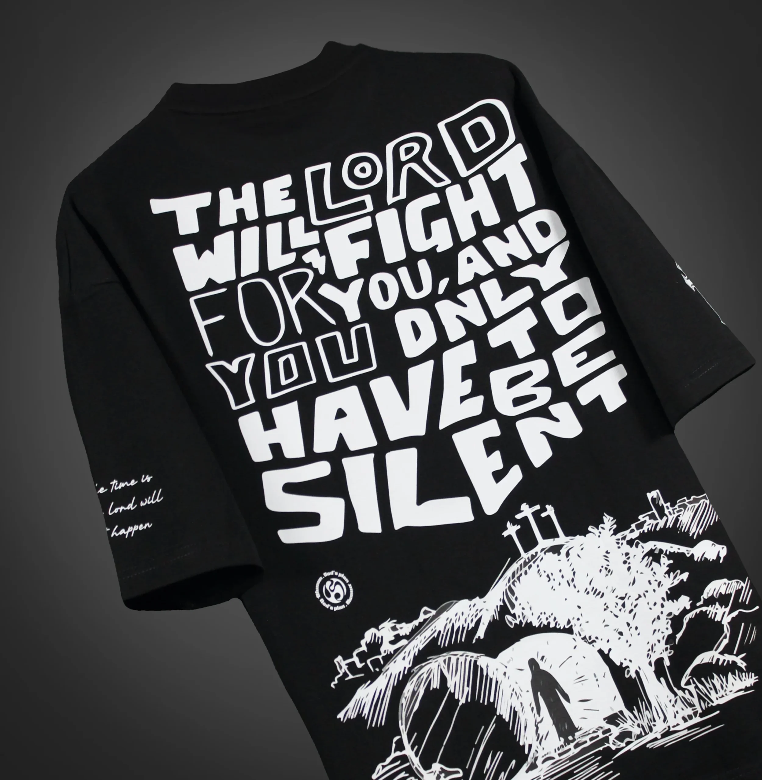 Back view of the GOD'S PLAN oversized t-shirt featuring bold white biblical verse text in stylised hand-drawn font. Premium streetwear t-shirt | oversized t-shirt by BLUMUN