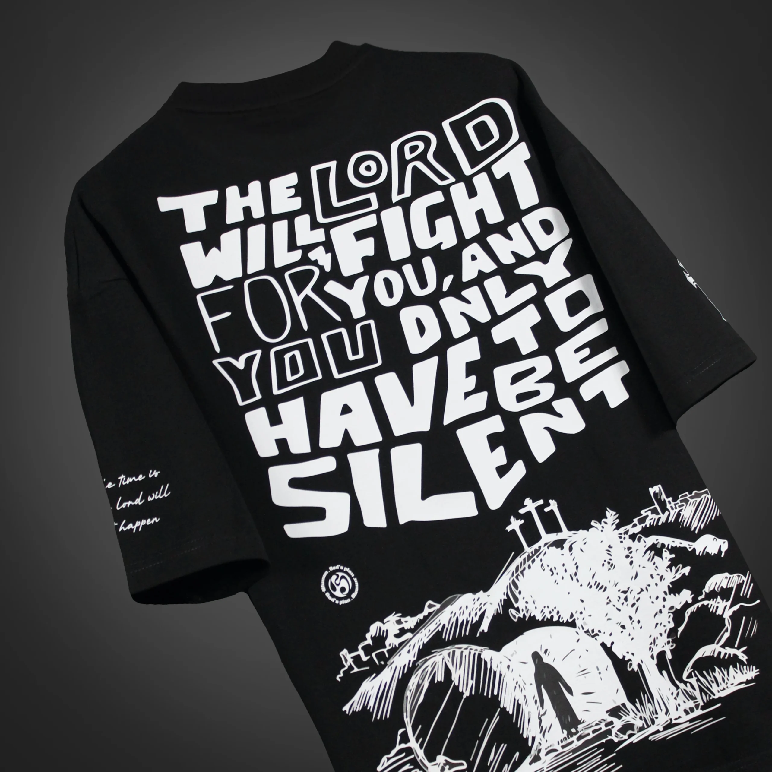 Back view of the GOD'S PLAN oversized t-shirt featuring bold white biblical verse text in stylised hand-drawn font. Premium streetwear t-shirt | oversized t-shirt by BLUMUN